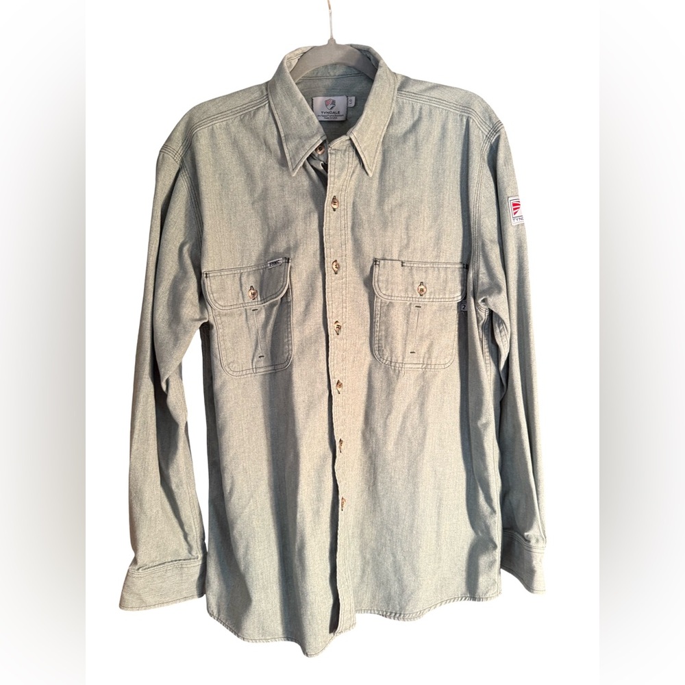Tyndale x2 EUC Sz L Light Green & Blue Work Shirts Long Sleeve Button-Up (0737) - Picture 3 of 12